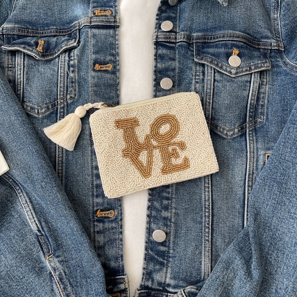 LOVE Coin Pouch Seed Bead Coin Pouch Beaded Coin Bag Beaded Coin Purse Ivory - Picture 5 of 6